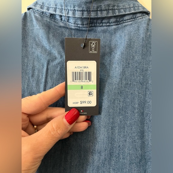 Tommy Hilfiger Blue Denim Chambray Shirt Dress Ruffle Hem Women’s size 8 - Picture 11 of 15